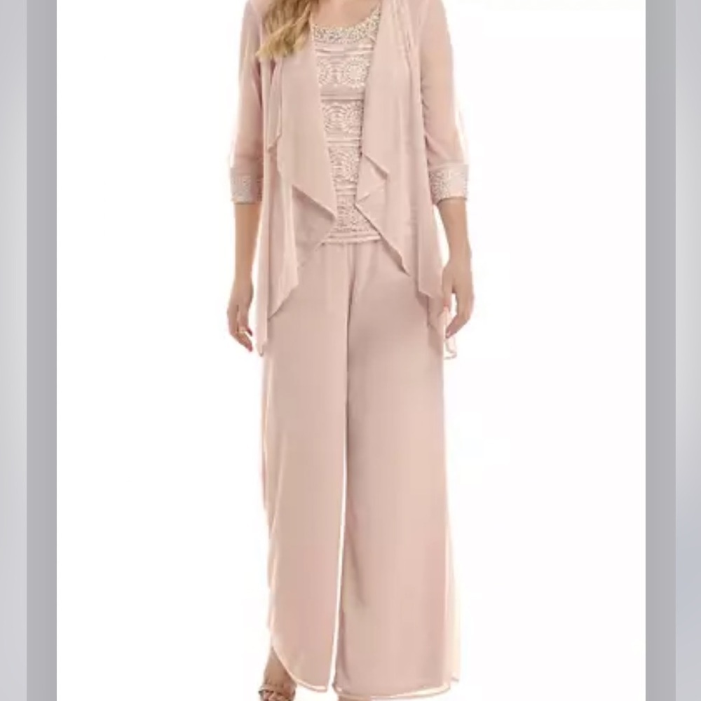 R & M Richards Pink Palazzo Pantsuit with Asymmetrical Layered Design